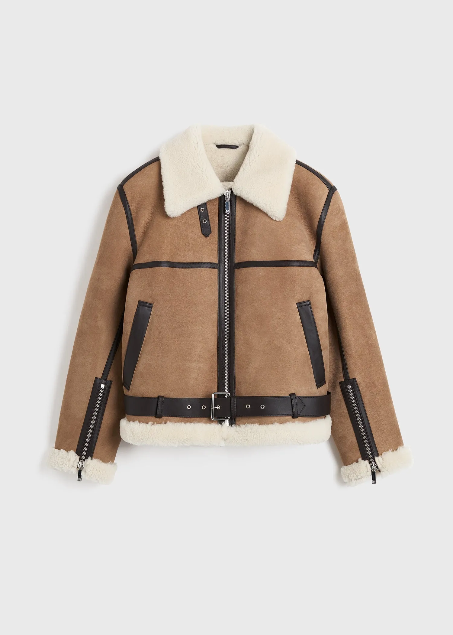 Shearling aviator jacket dark biscuit sold by Toteme product image thumbnail 5