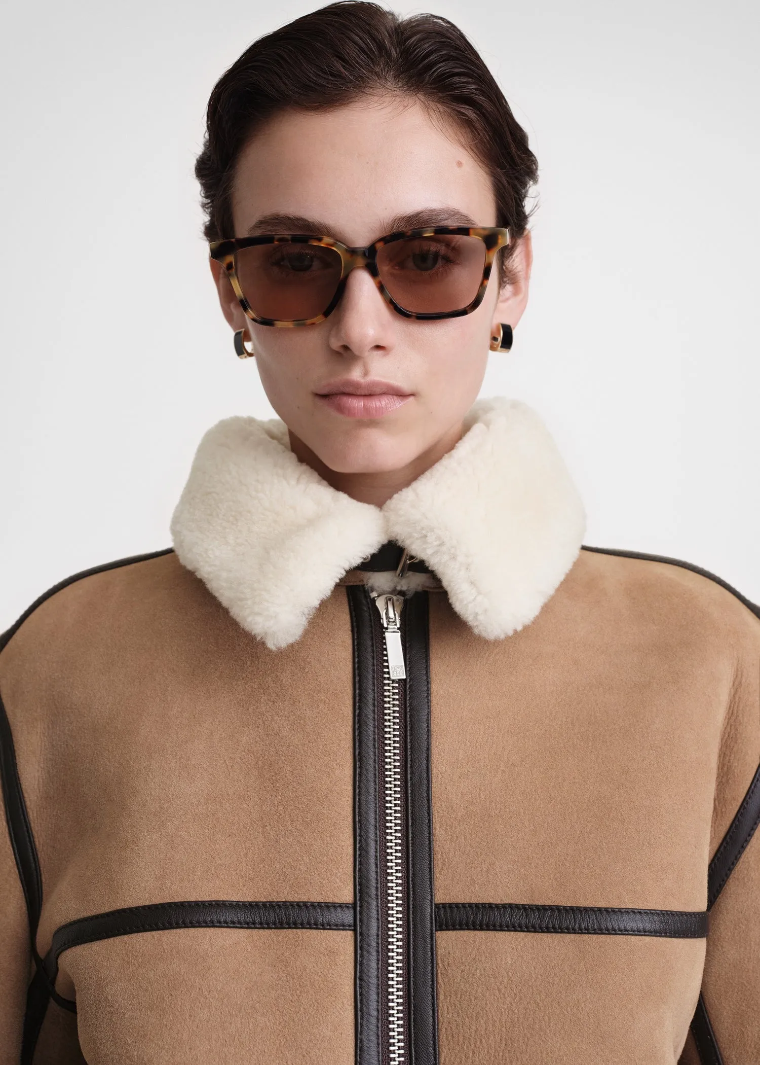 Shearling aviator jacket dark biscuit sold by Toteme product image thumbnail 4