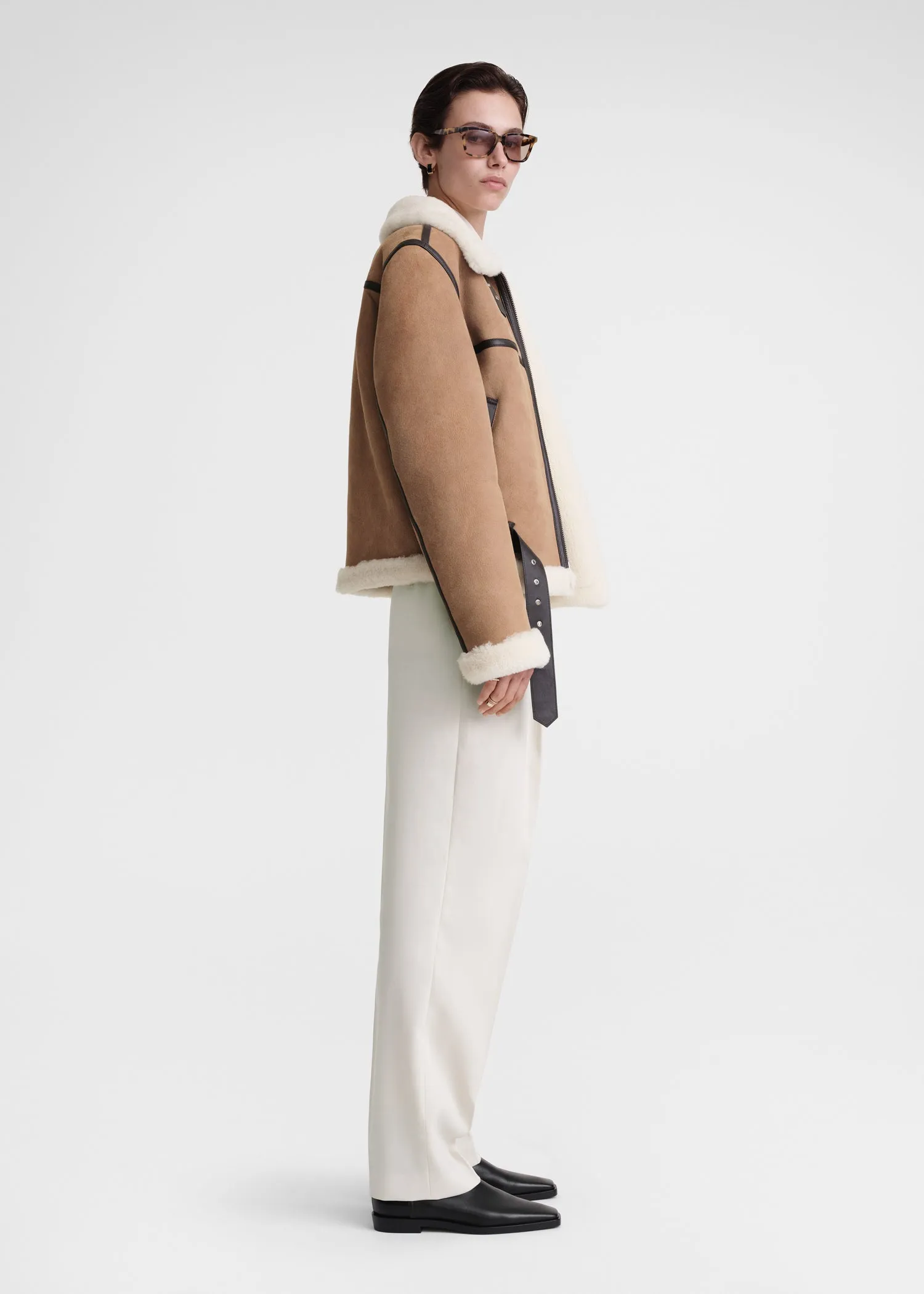 Shearling aviator jacket dark biscuit sold by Toteme product image thumbnail 2