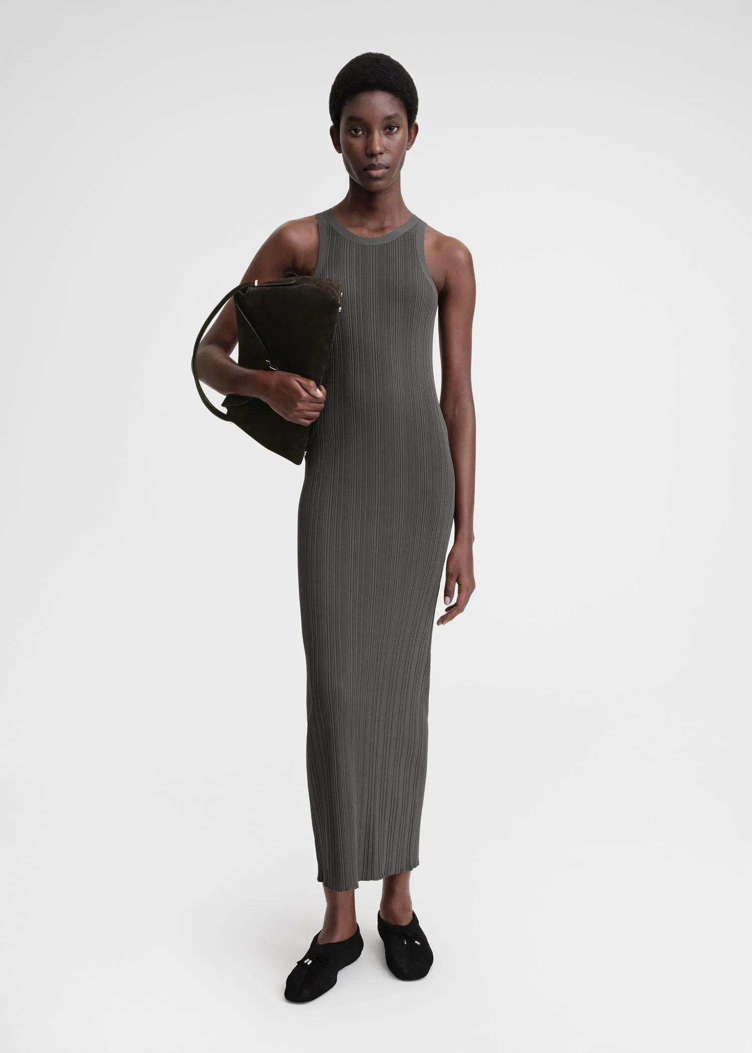 Seamless rib tank dress anthracite sold by Toteme