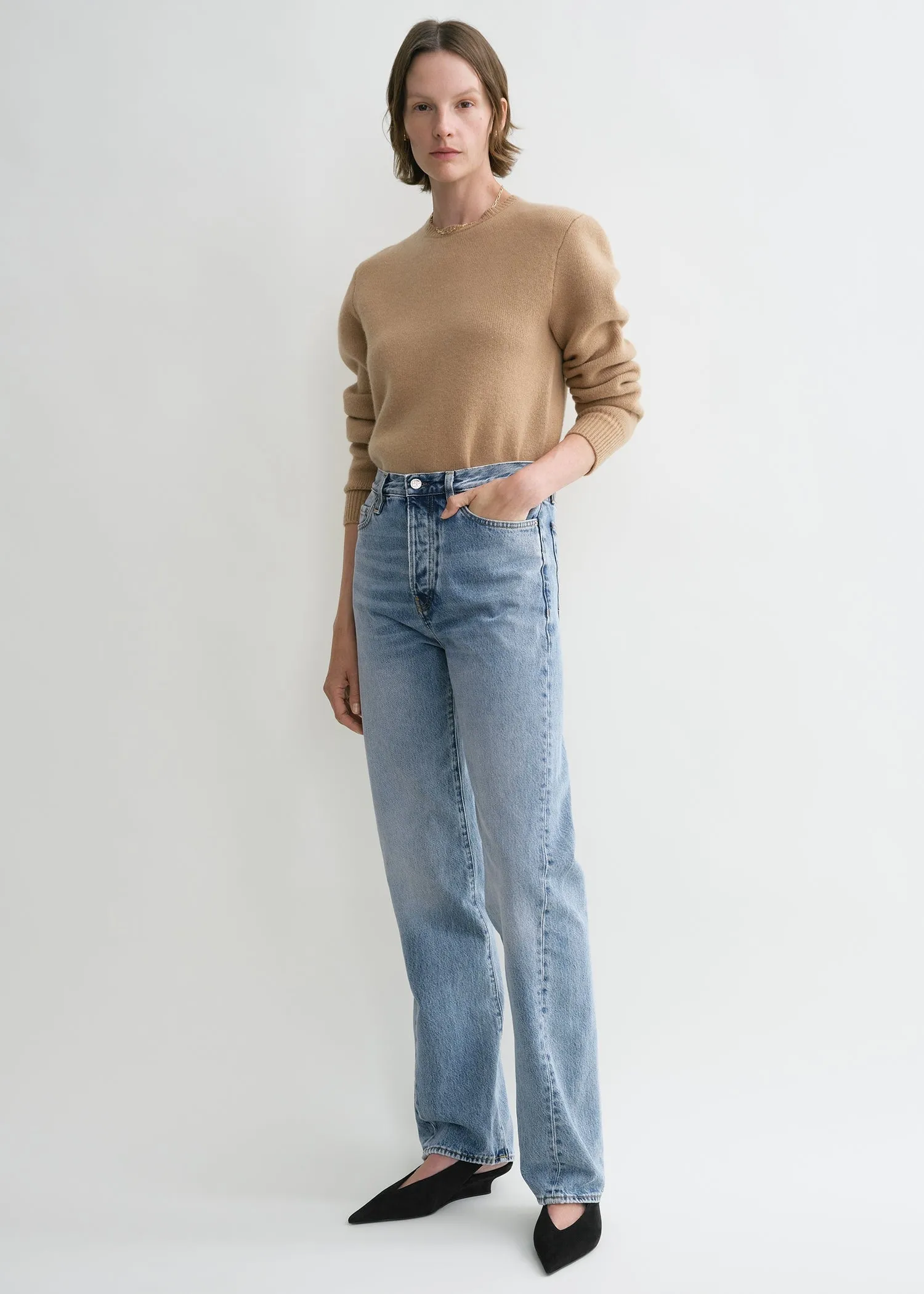 Twisted seam denim full length worn blue sold by Toteme product image thumbnail 2