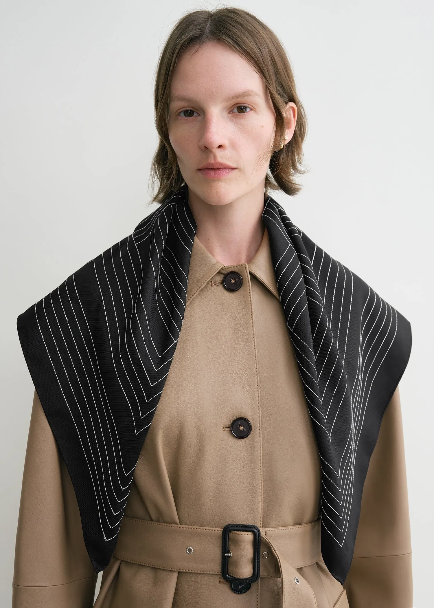 Striped embroidered monogram silk scarf black sold by Toteme product image thumbnail 2