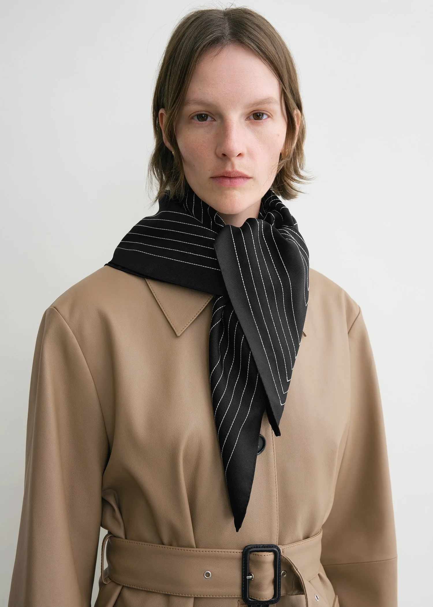 Striped embroidered monogram silk scarf black sold by Toteme