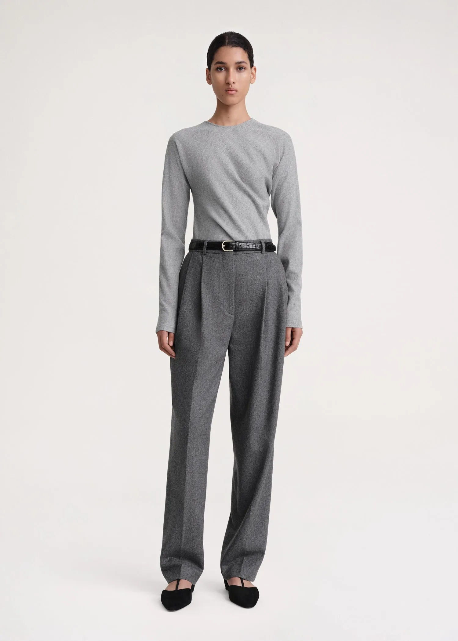 Double-pleated tailored trousers grey mélange sold by Toteme