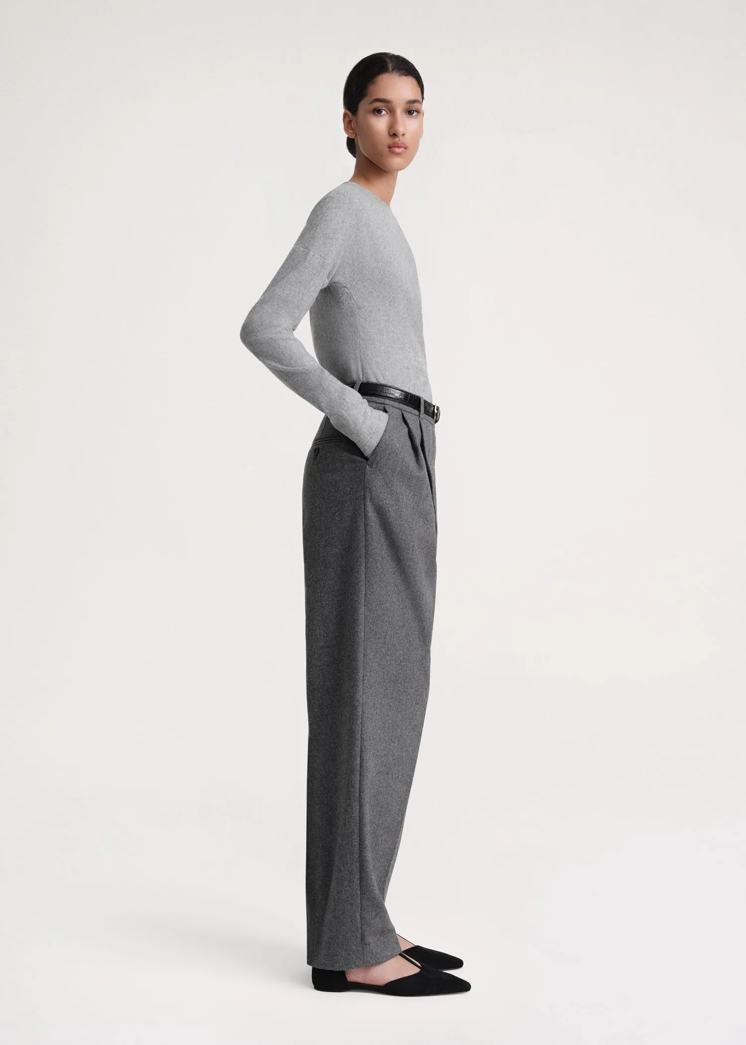 Double-pleated tailored trousers grey mélange sold by Toteme product image thumbnail 2