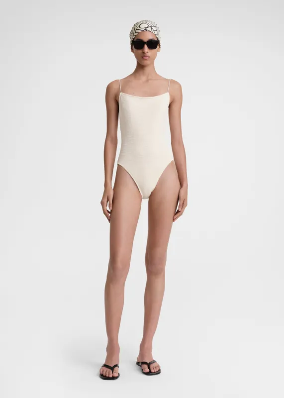 Smocked swimsuit tofu sold by Toteme