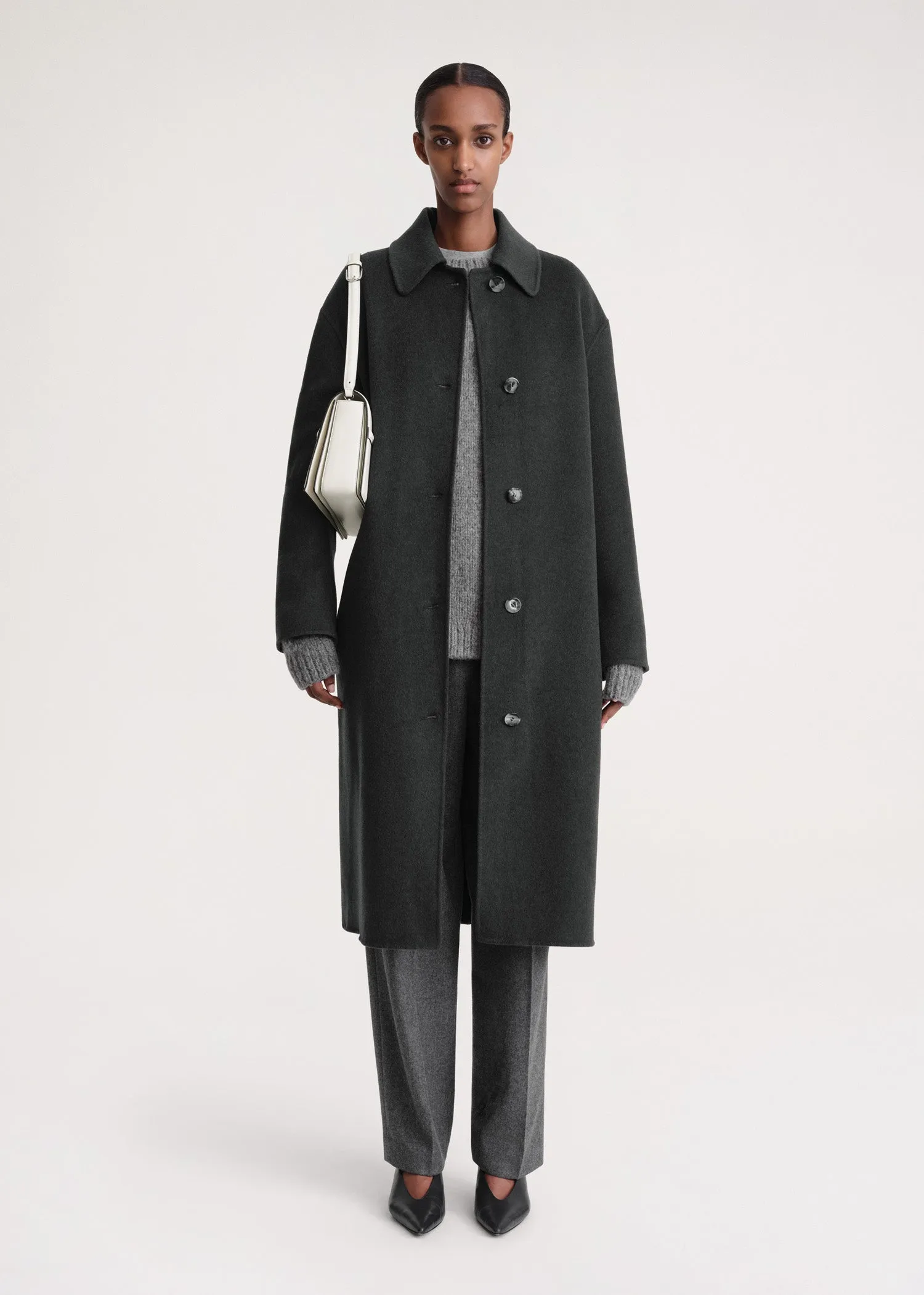 Doublé car coat charcoal mélange sold by Toteme
