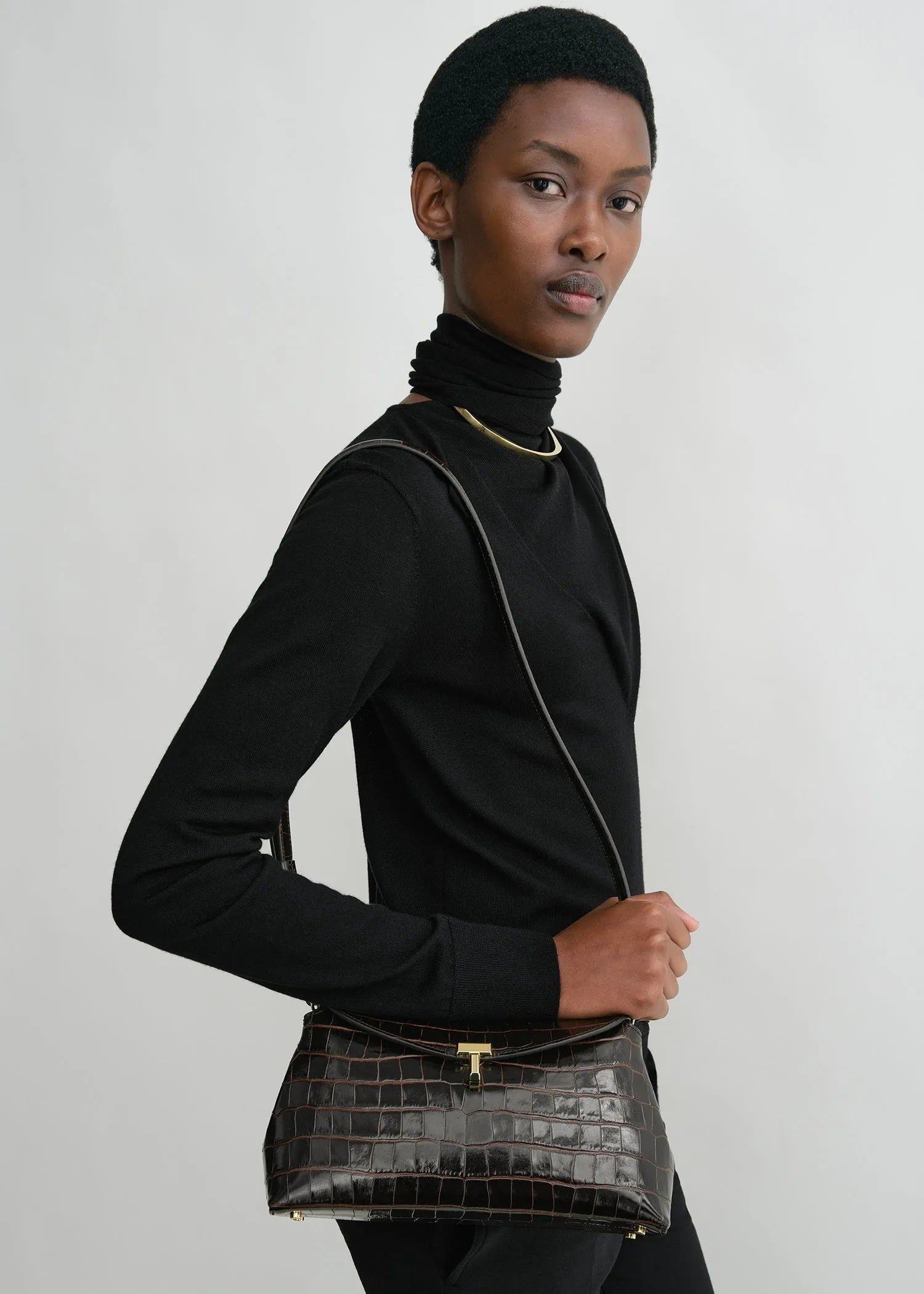T-lock croco-embossed clutch dark brown sold by Toteme product image thumbnail 3