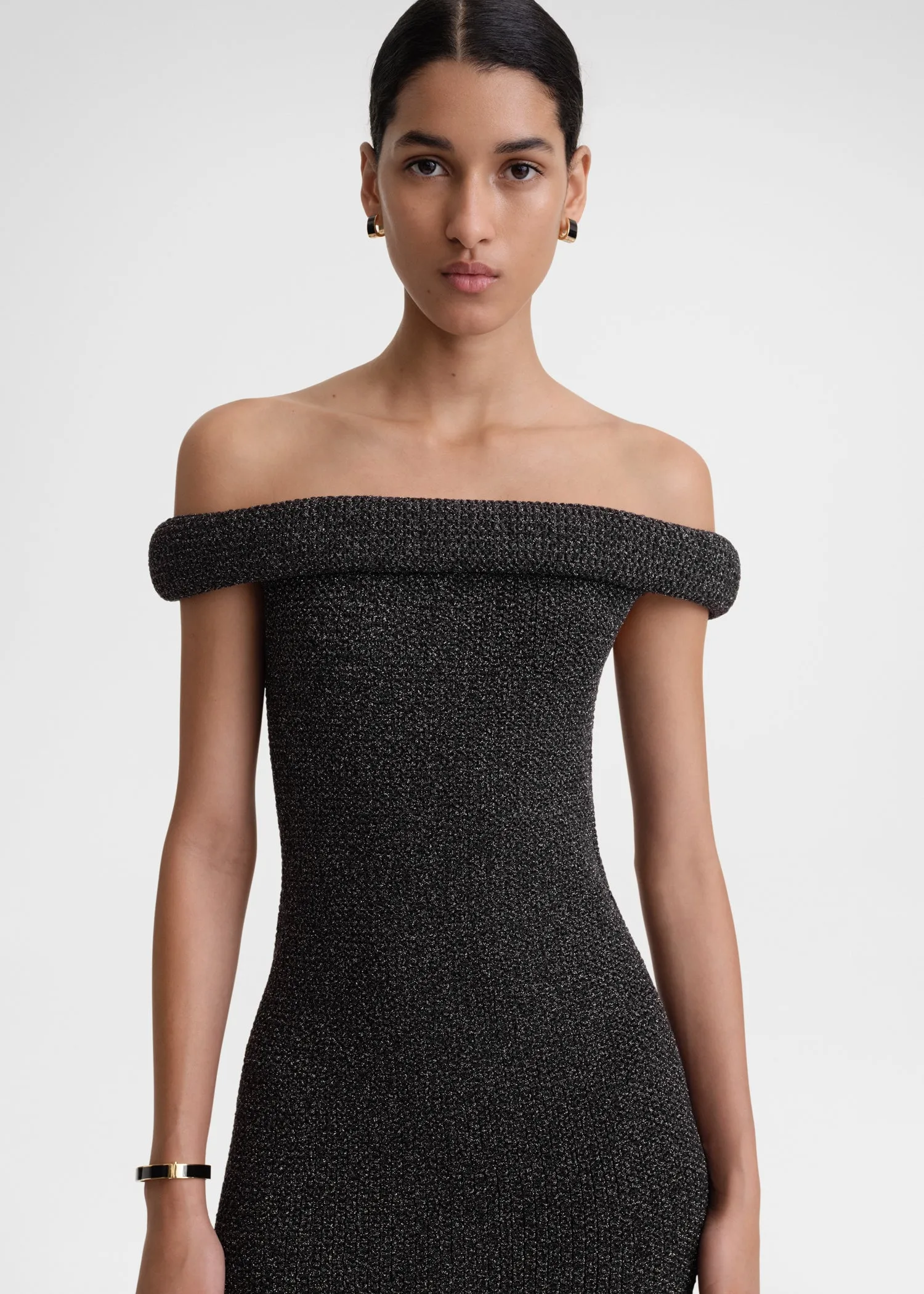 Off-shoulder roll knit dress black sold by Toteme product image thumbnail 5