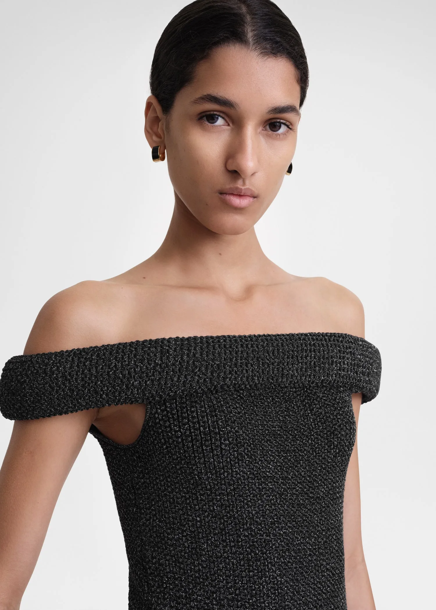 Off-shoulder roll knit dress black sold by Toteme product image thumbnail 4