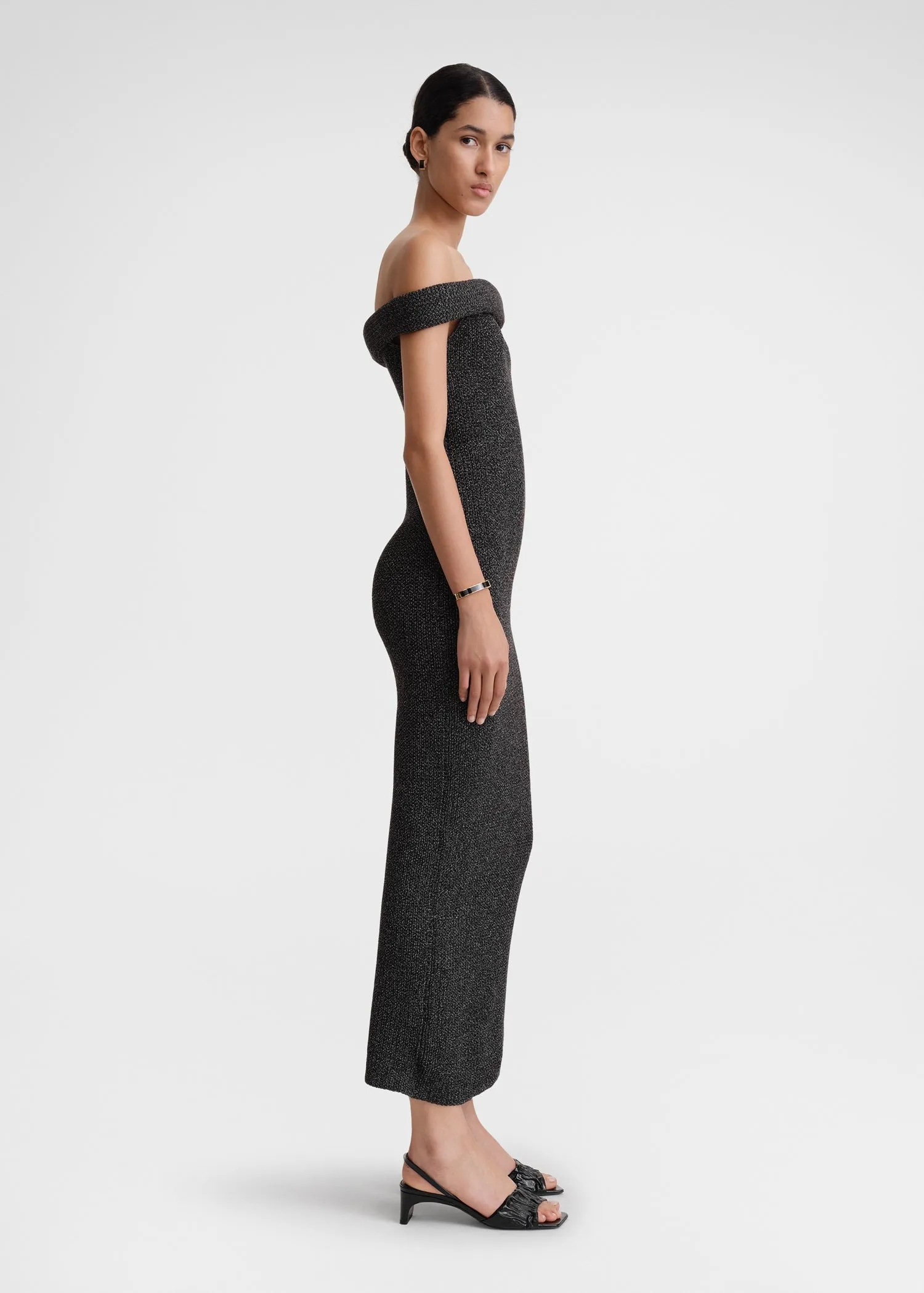 Off-shoulder roll knit dress black sold by Toteme product image thumbnail 2