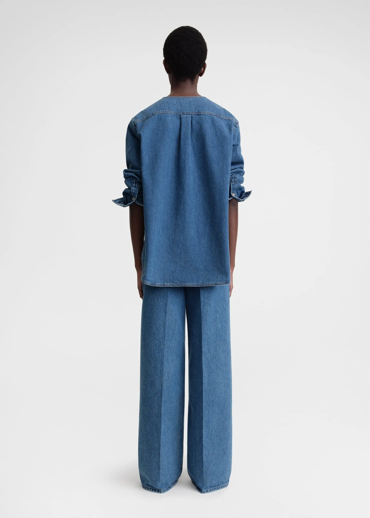 Collarless denim shirt vibrant blue sold by Toteme product image thumbnail 3