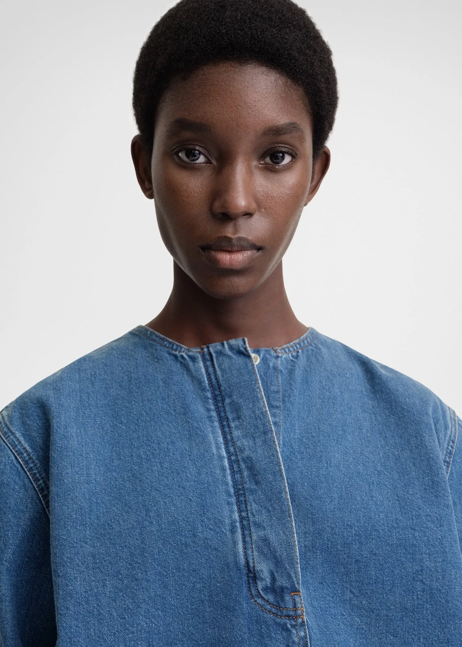 Collarless denim shirt vibrant blue sold by Toteme product image thumbnail 4