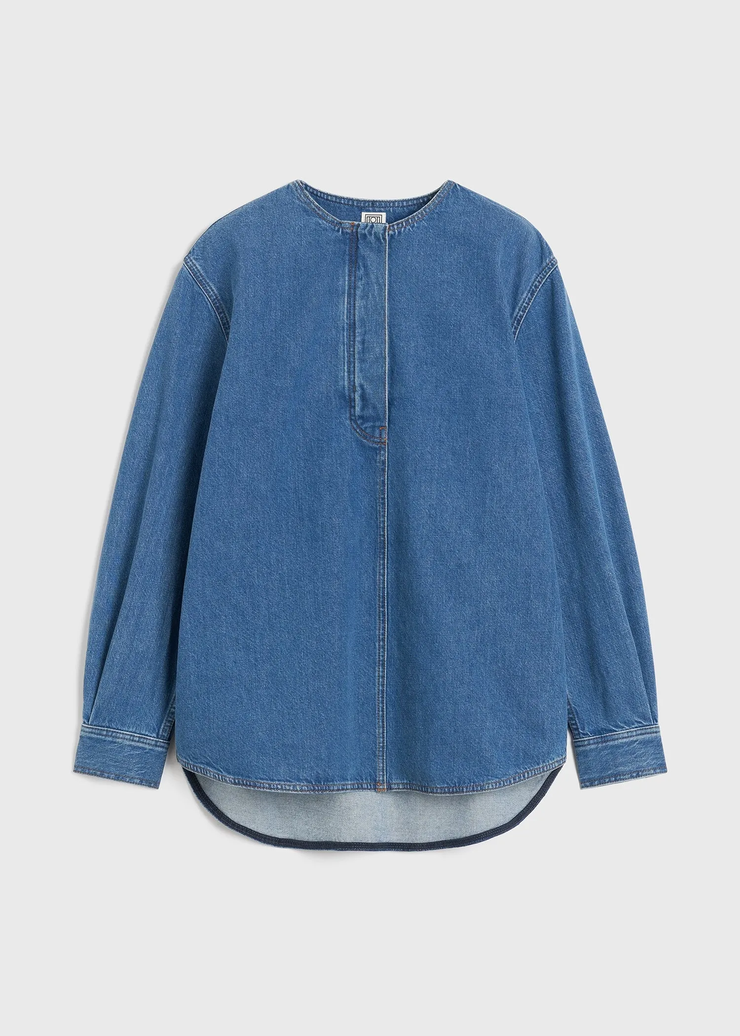 Collarless denim shirt vibrant blue sold by Toteme product image thumbnail 5