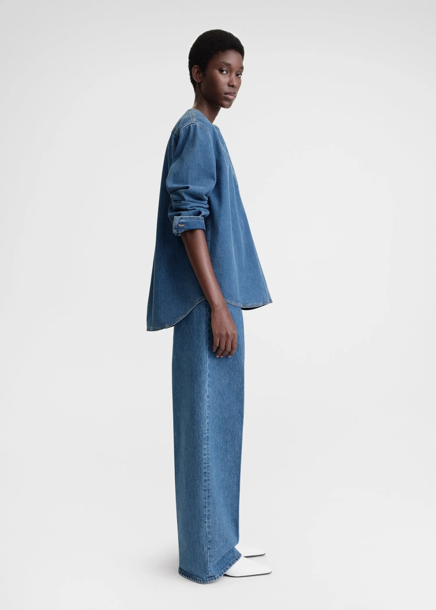 Collarless denim shirt vibrant blue sold by Toteme product image thumbnail 2
