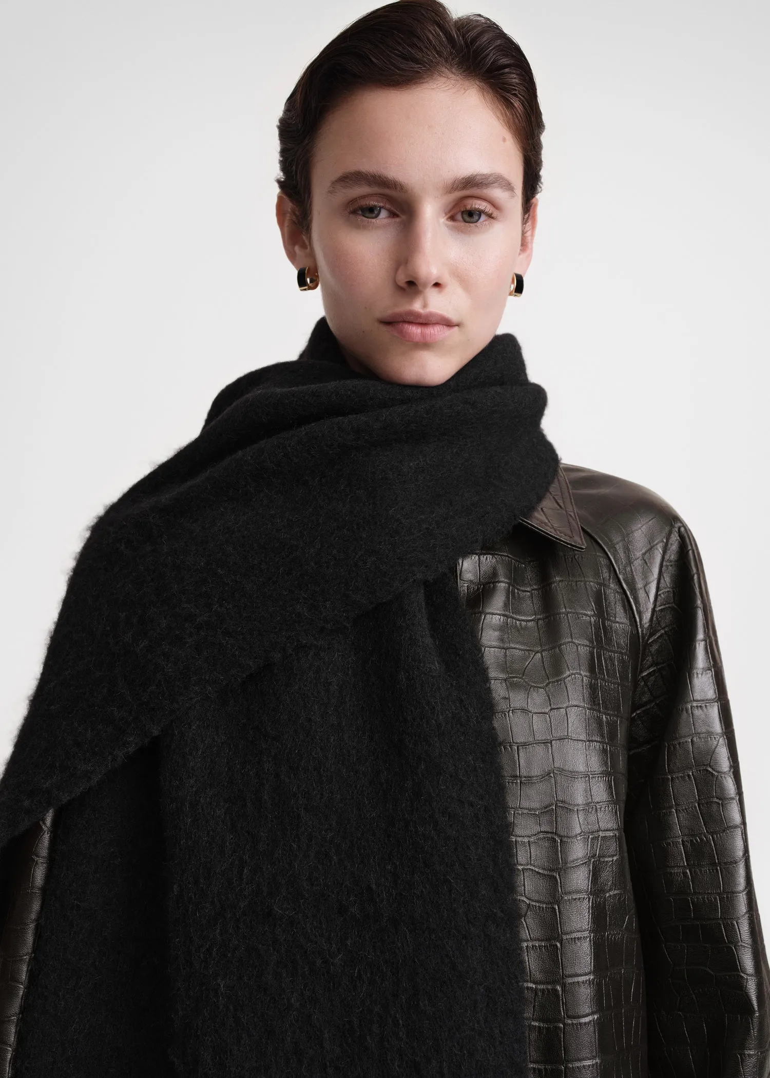 Monogram leather patch scarf black sold by Toteme product image thumbnail 3