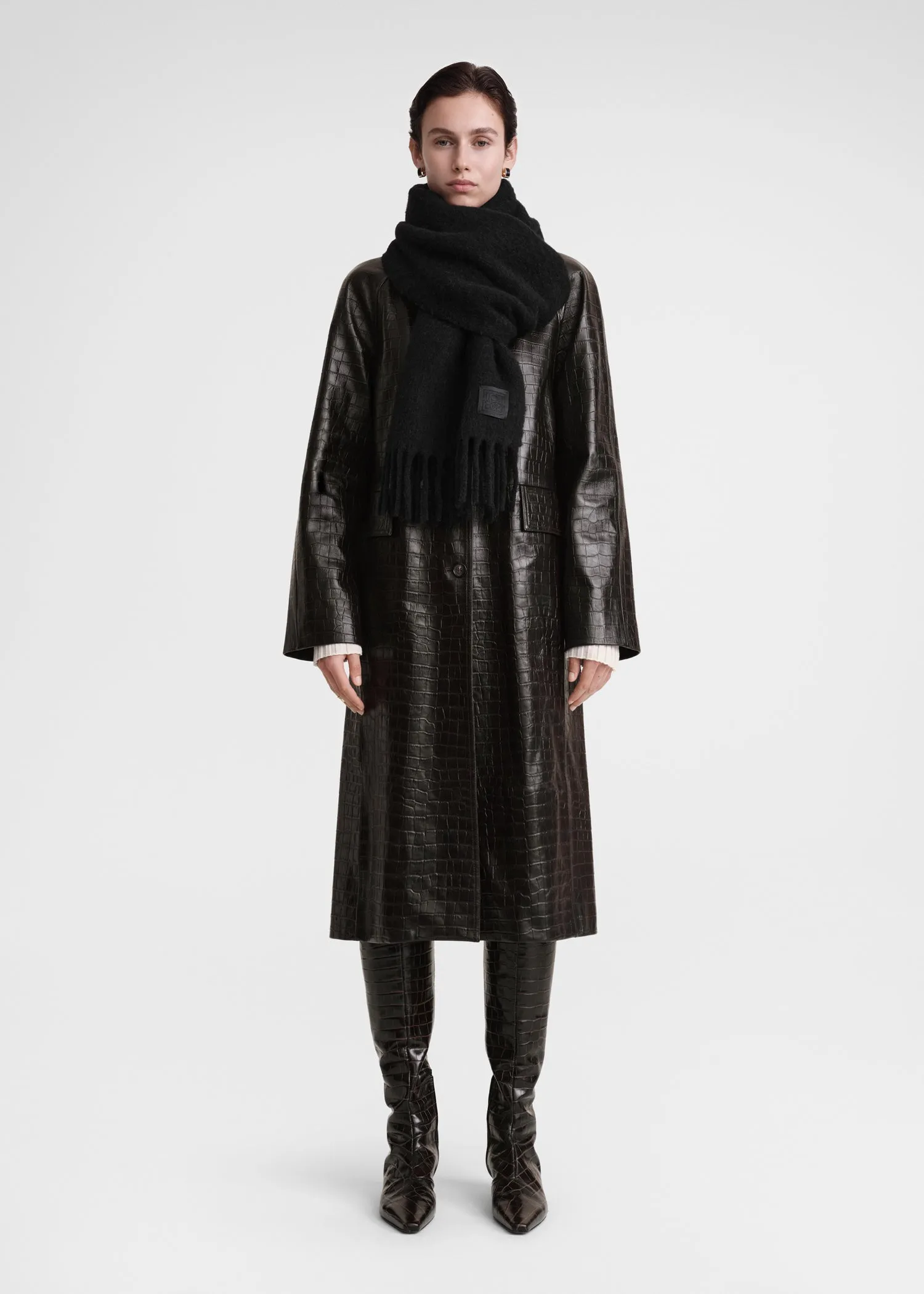 Monogram leather patch scarf black sold by Toteme product image thumbnail 2