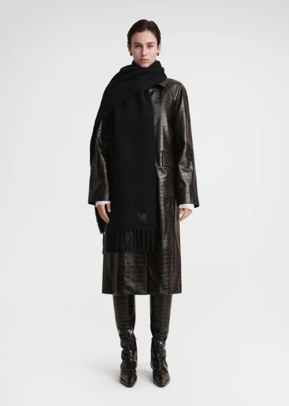 Monogram leather patch scarf black made by Toteme