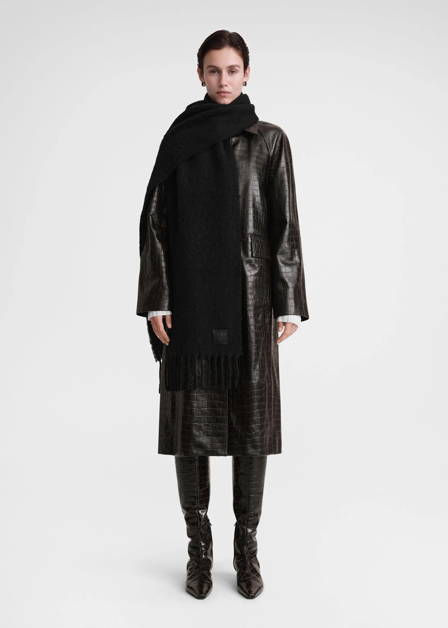 Monogram leather patch scarf black sold by Toteme