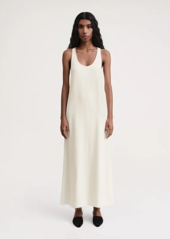 Scoop-neck sablé dress macadamia sold by Toteme