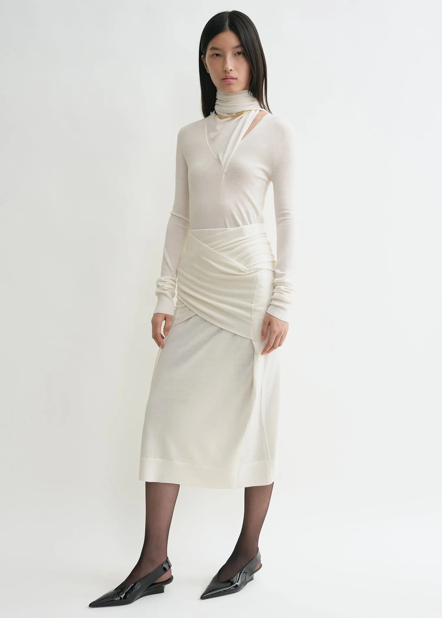 Draped fine knit skirt off-white sold by Toteme product image thumbnail 3