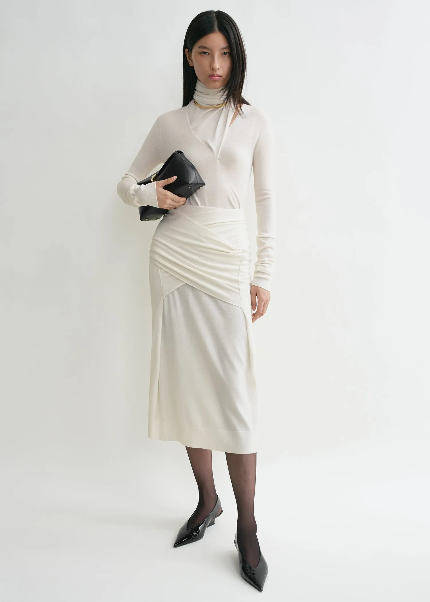 Draped fine knit skirt off-white sold by Toteme