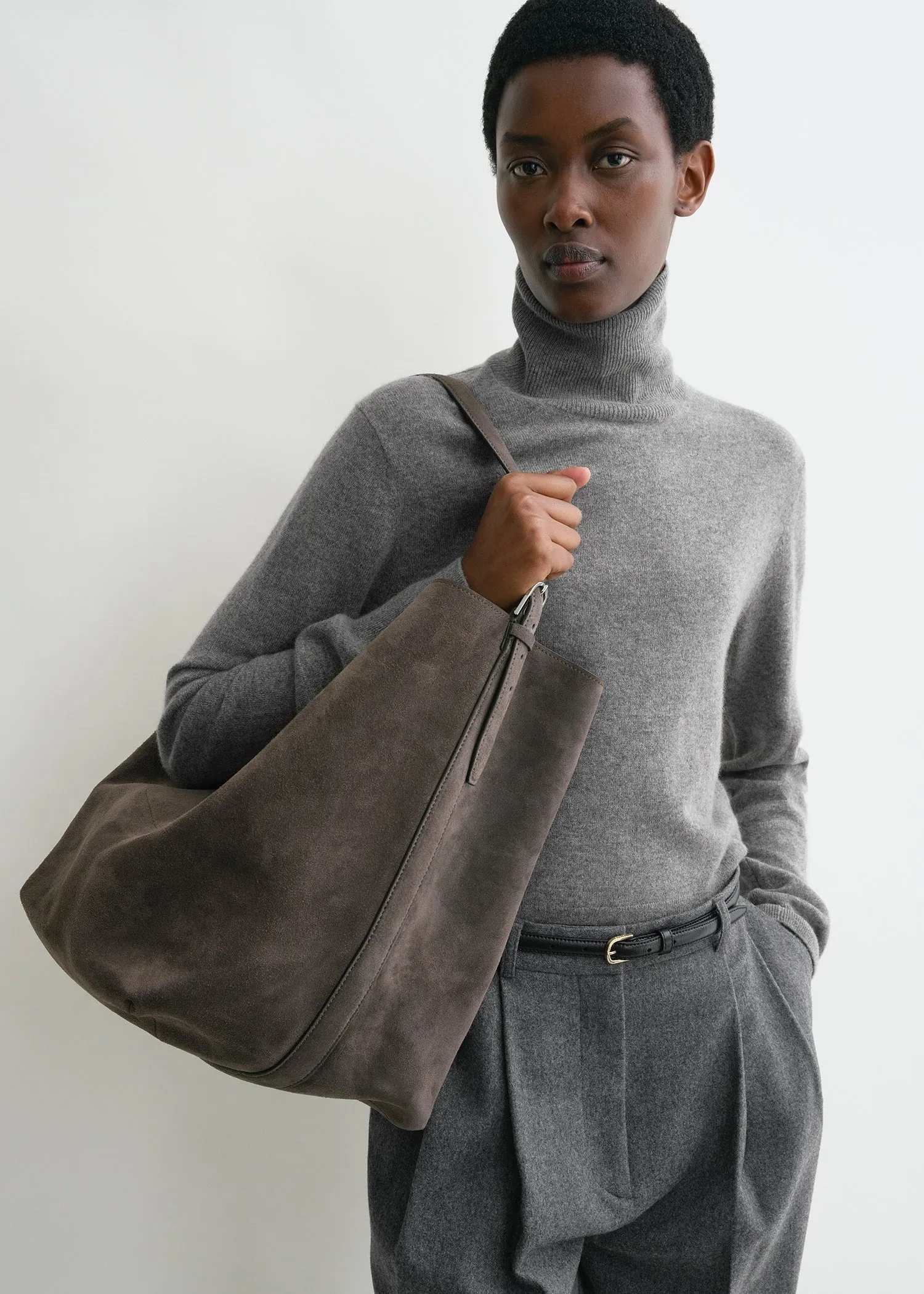 Belted suede tote granite sold by Toteme product image thumbnail 3