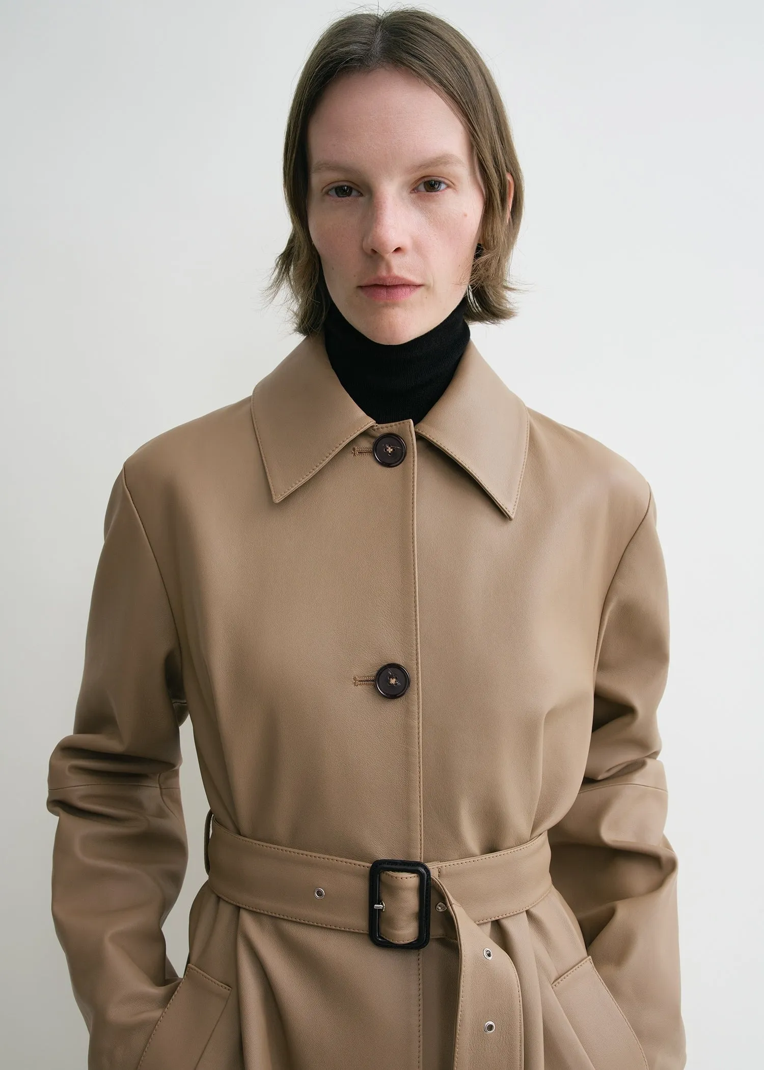 Belted leather coat truffle sold by Toteme product image thumbnail 4