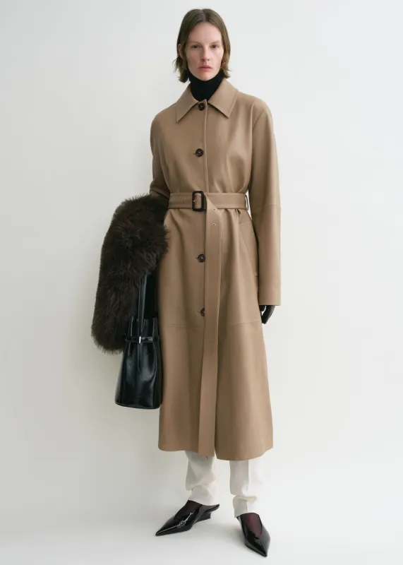 Belted leather coat truffle made by Toteme