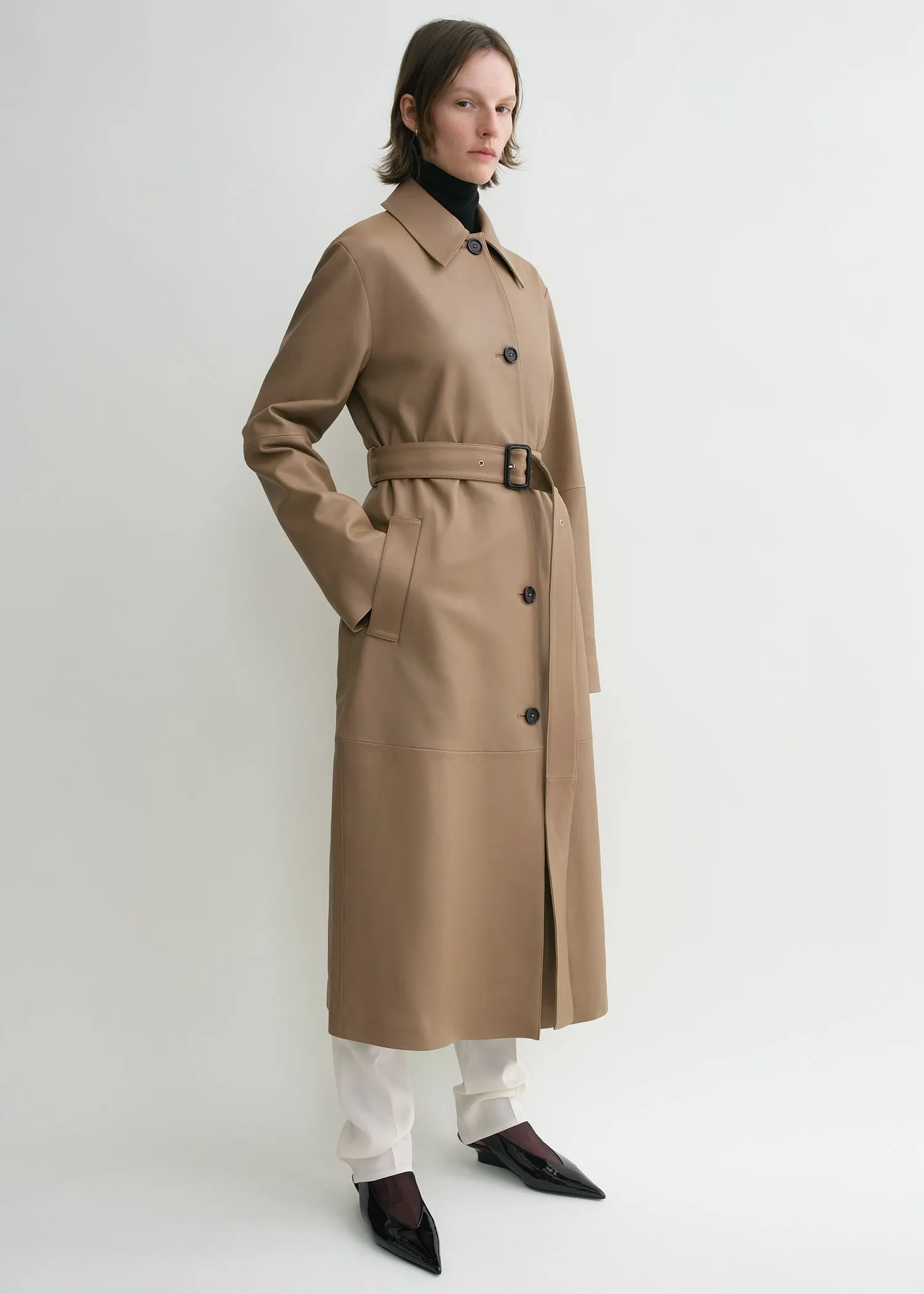 Belted leather coat truffle sold by Toteme product image thumbnail 2