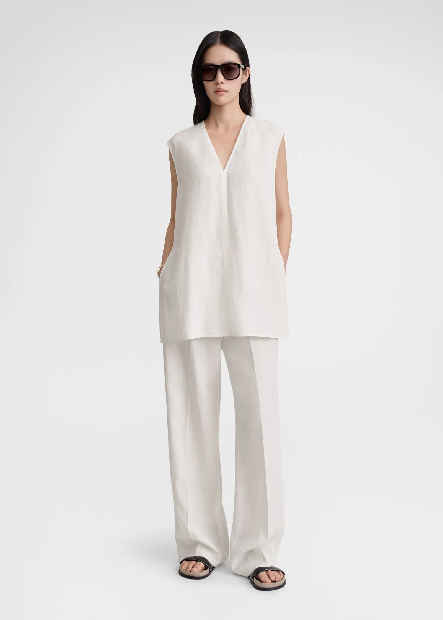 Fluid V-neck top off white sold by Toteme