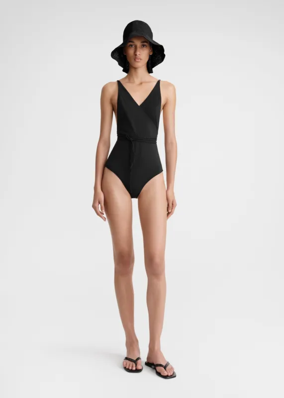 V-neck wrap swimsuit black made by Toteme