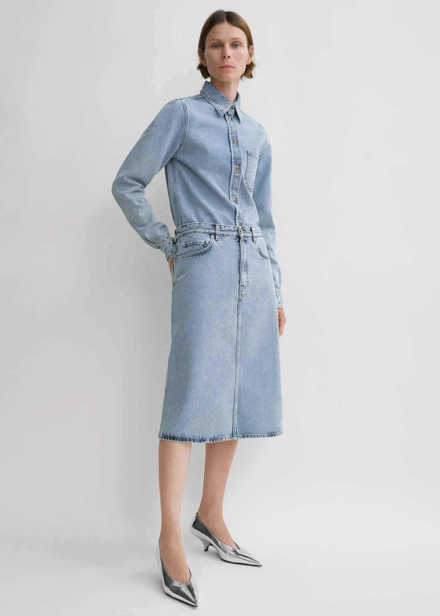 Denim midi skirt cool blue sold by Toteme product image thumbnail 2