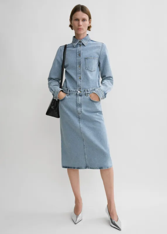 Denim midi skirt cool blue sold by Toteme