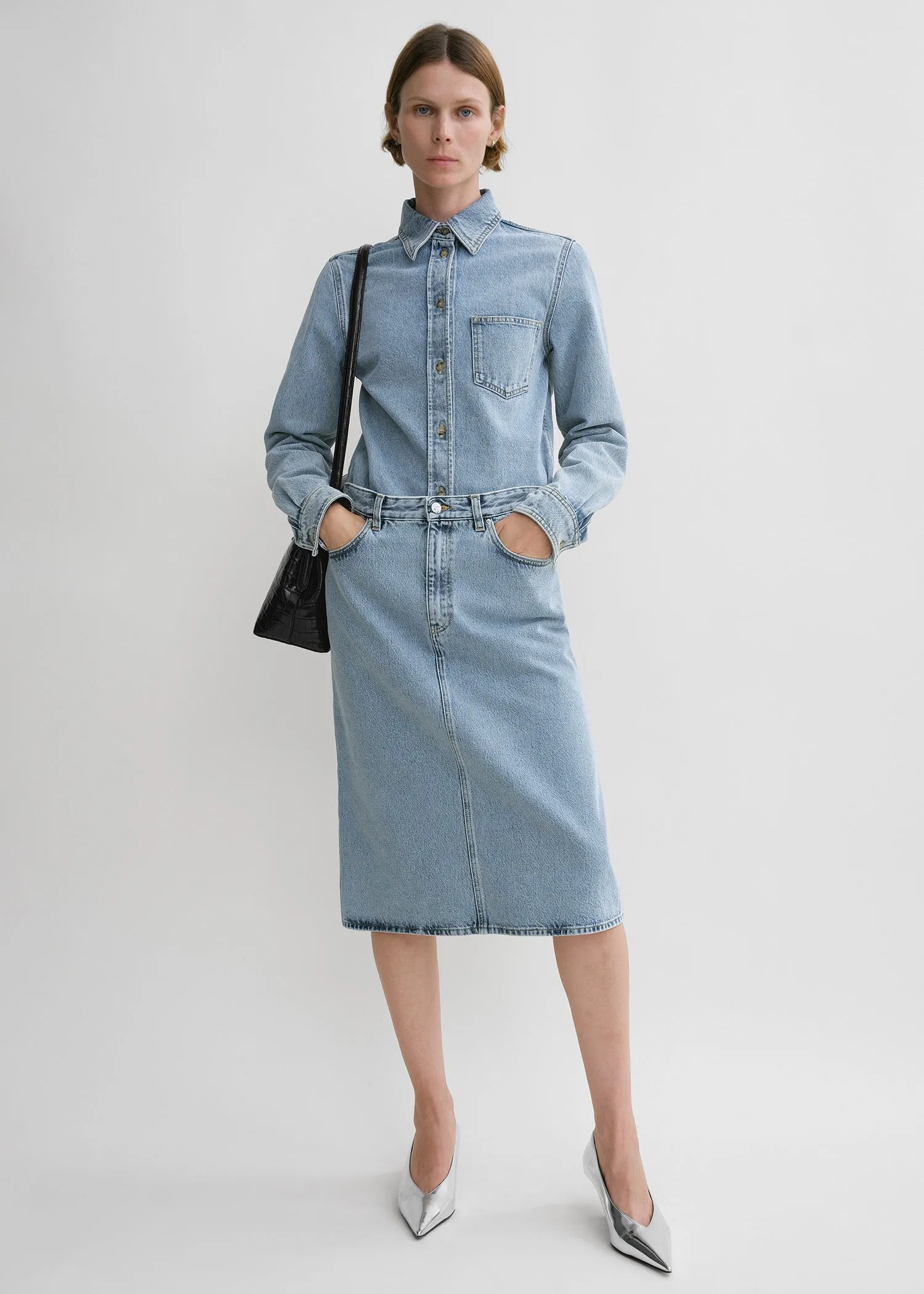Denim midi skirt cool blue sold by Toteme