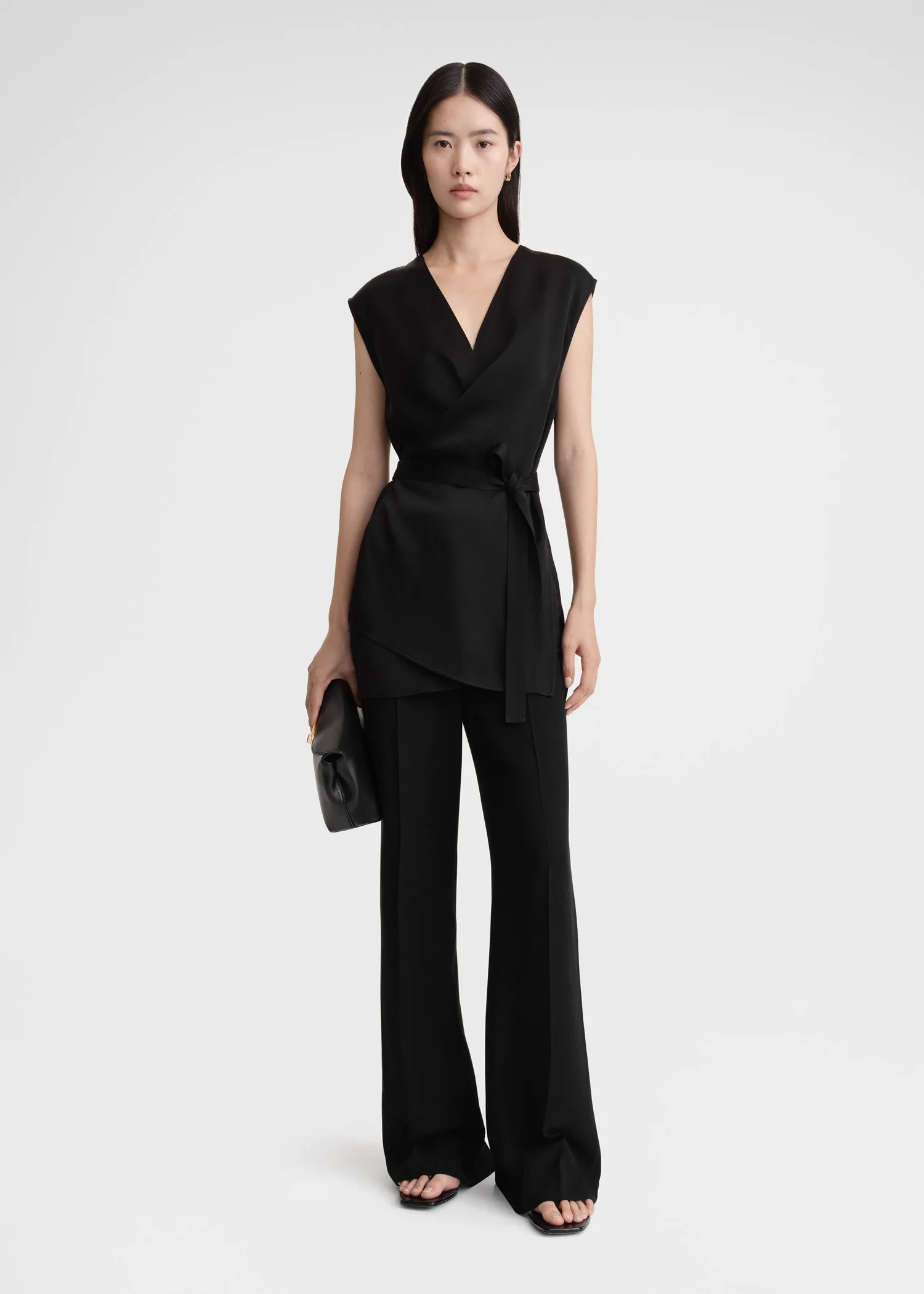 Twisted satin tie top black sold by Toteme