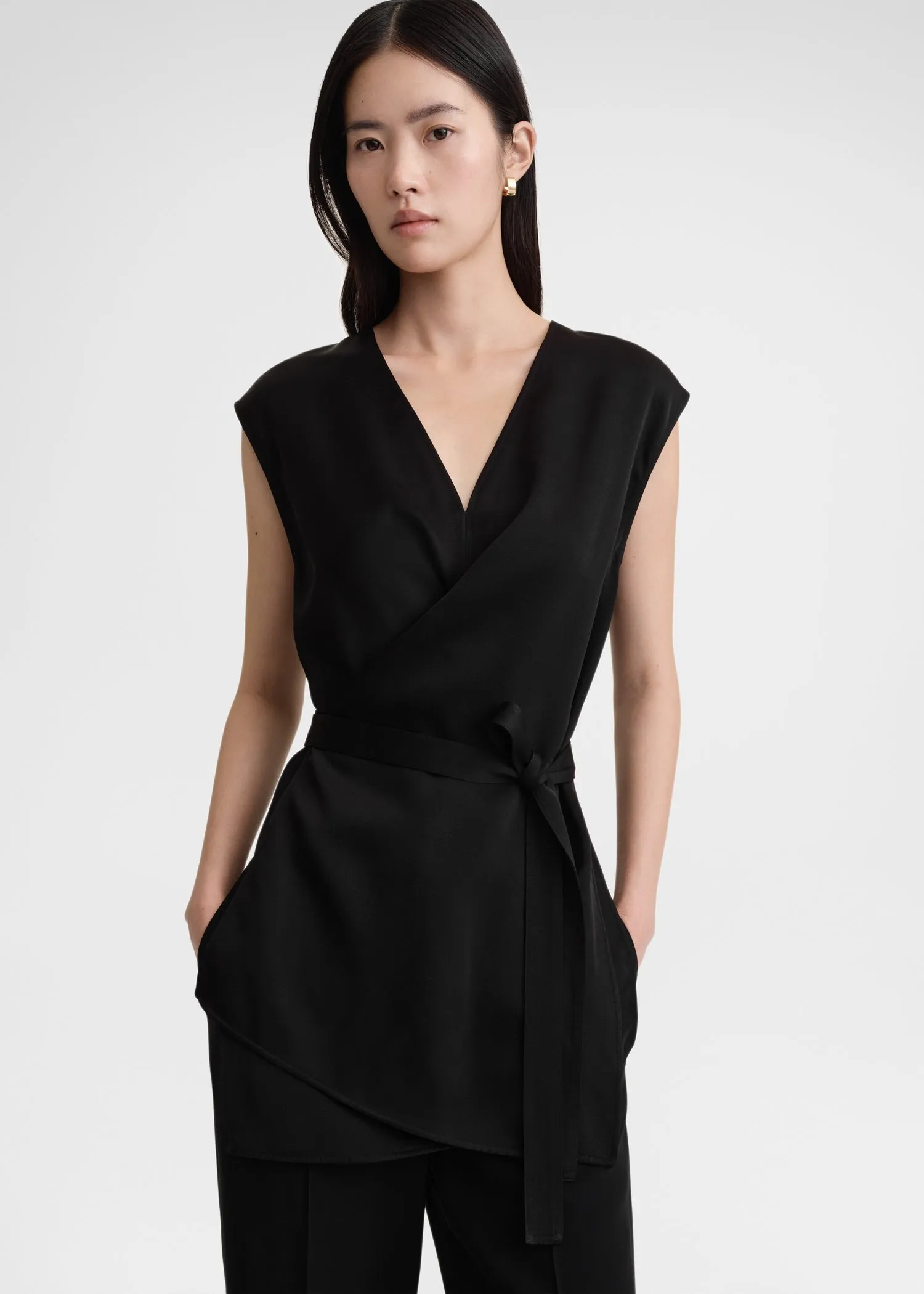 Twisted satin tie top black sold by Toteme product image thumbnail 2