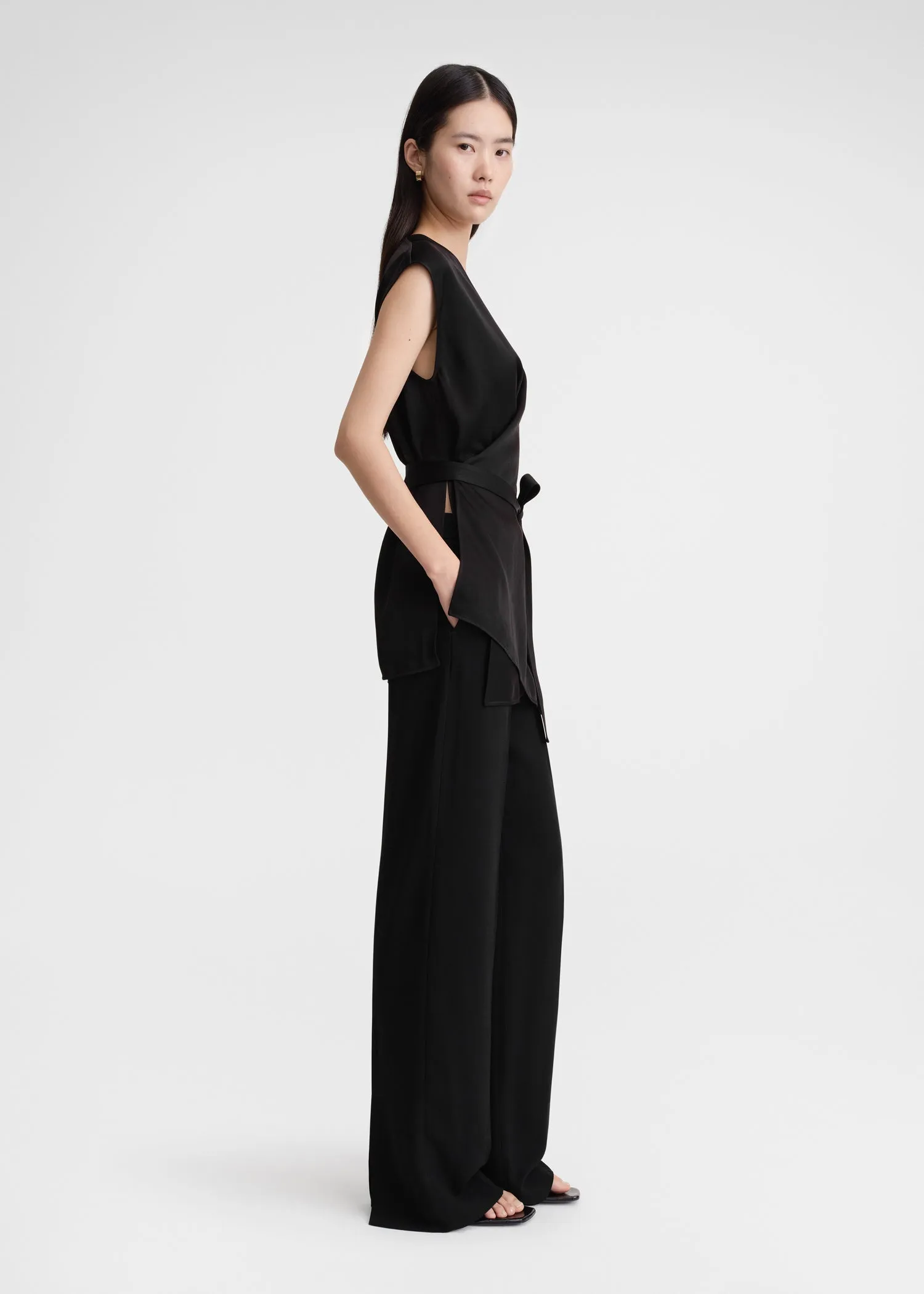Twisted satin tie top black sold by Toteme product image thumbnail 3
