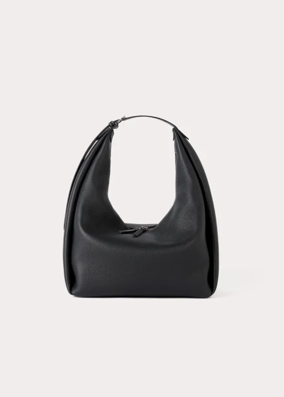 Grained-leather hobo bag black made by Toteme
