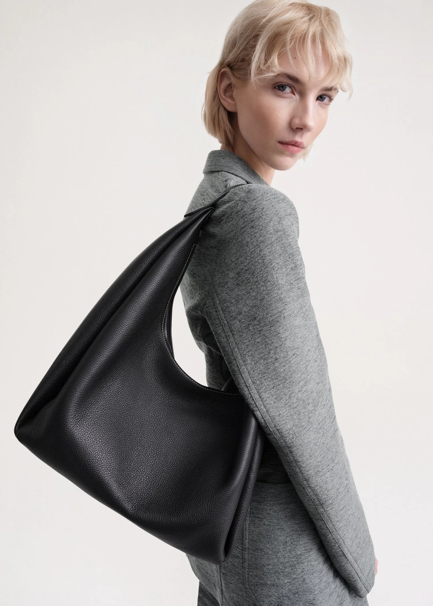 Grained-leather hobo bag black sold by Toteme product image thumbnail 2