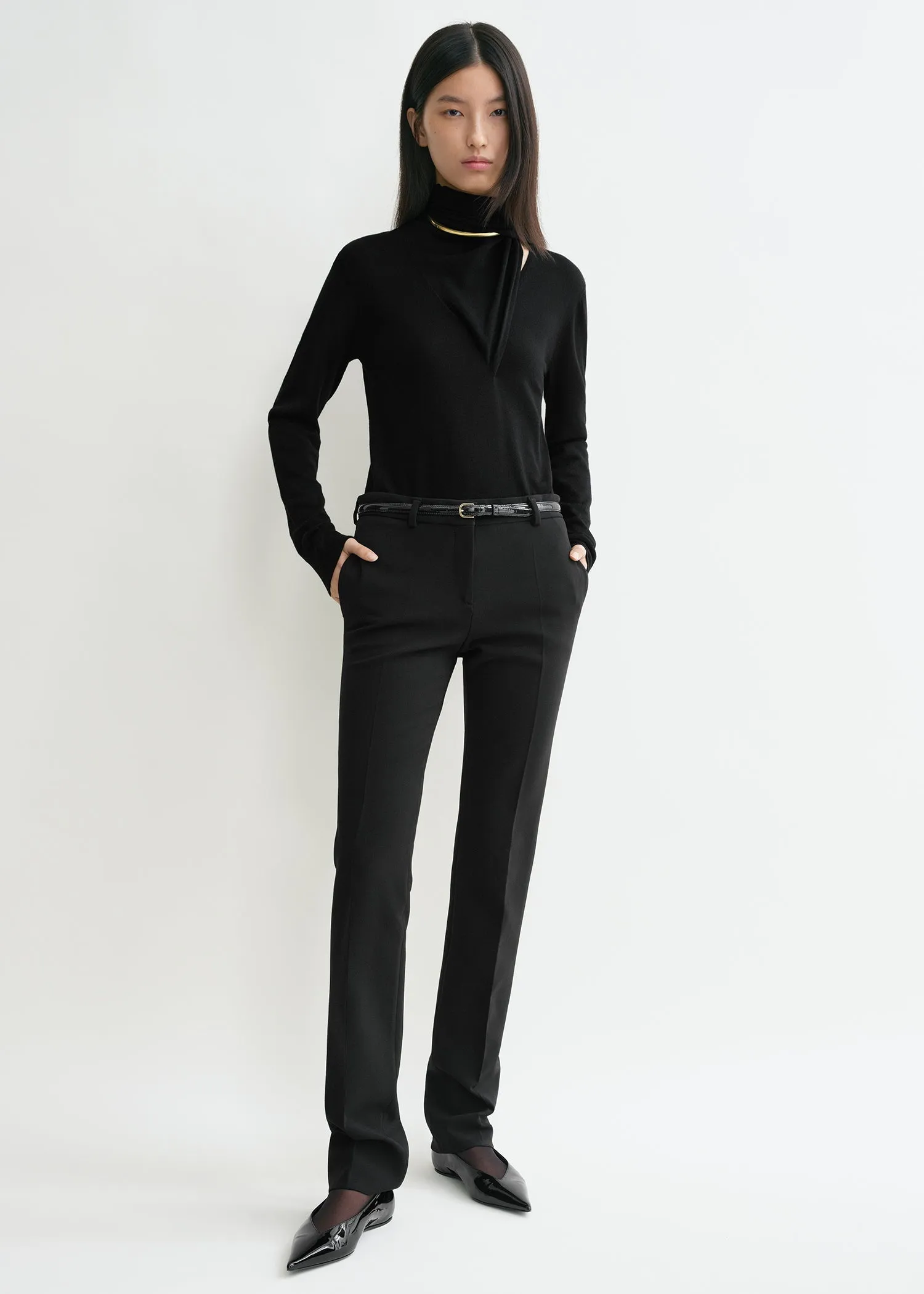 Draped-scarf fine knit black sold by Toteme product image thumbnail 2