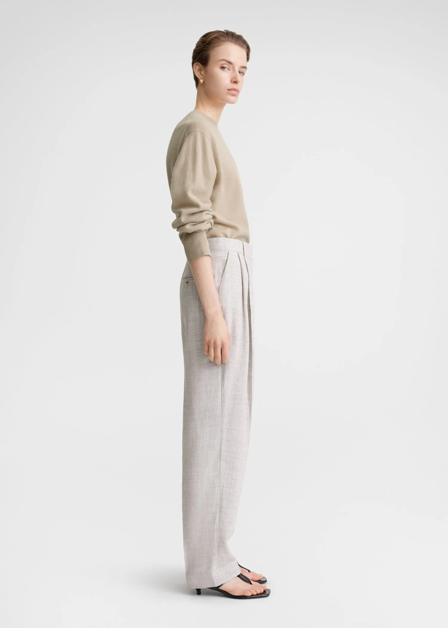 Double-pleated tailored trousers oat melange sold by Toteme product image thumbnail 2