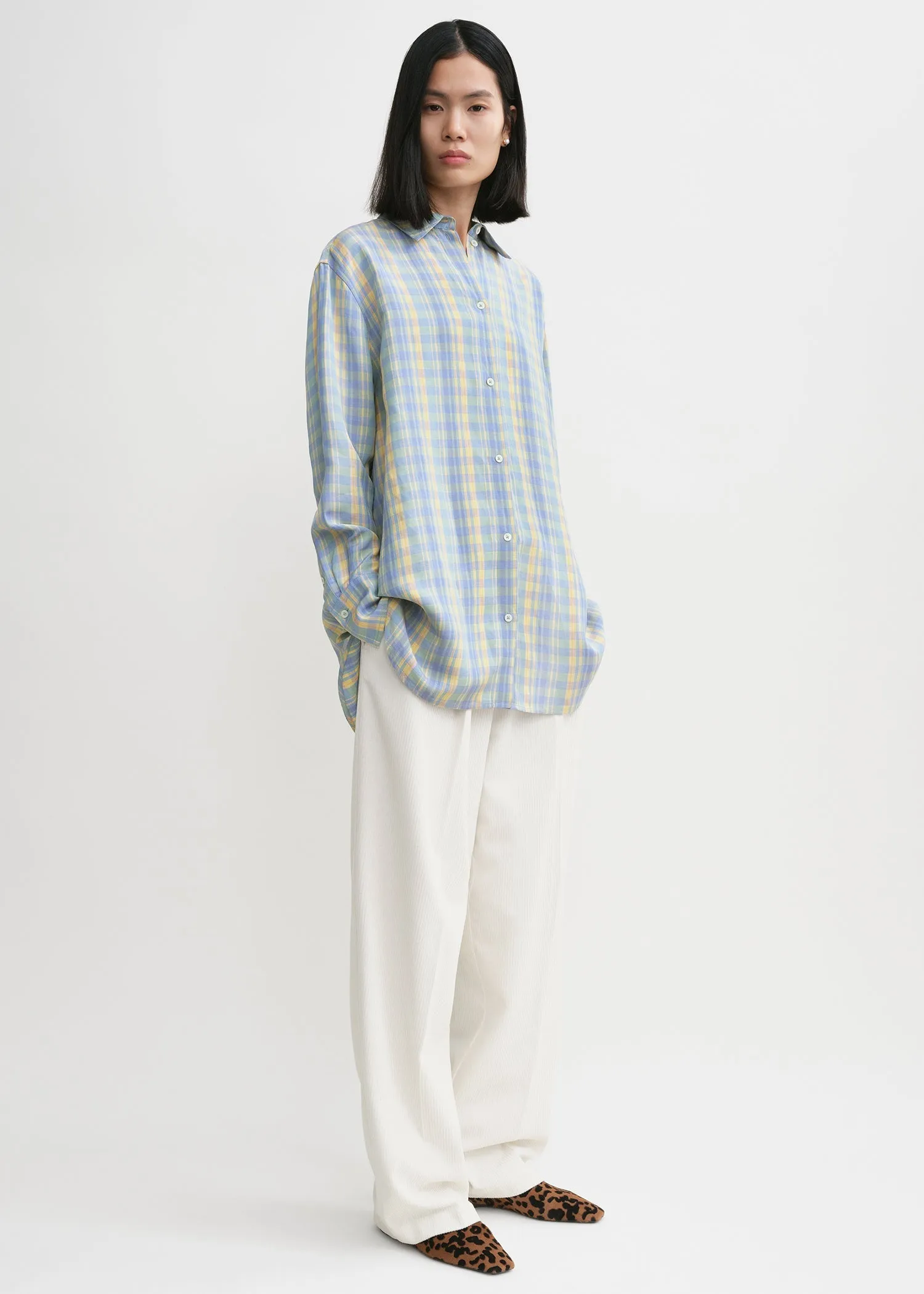 Relaxed linen-blend shirt madras check sold by Toteme product image thumbnail 2