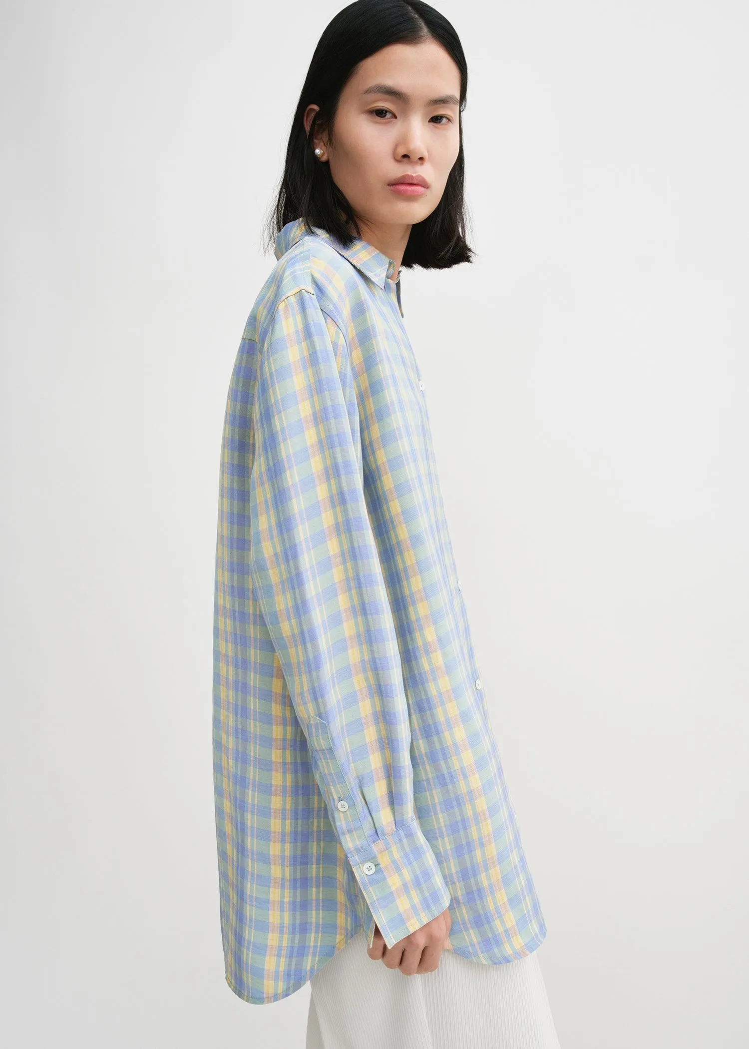 Relaxed linen-blend shirt madras check sold by Toteme product image thumbnail 3