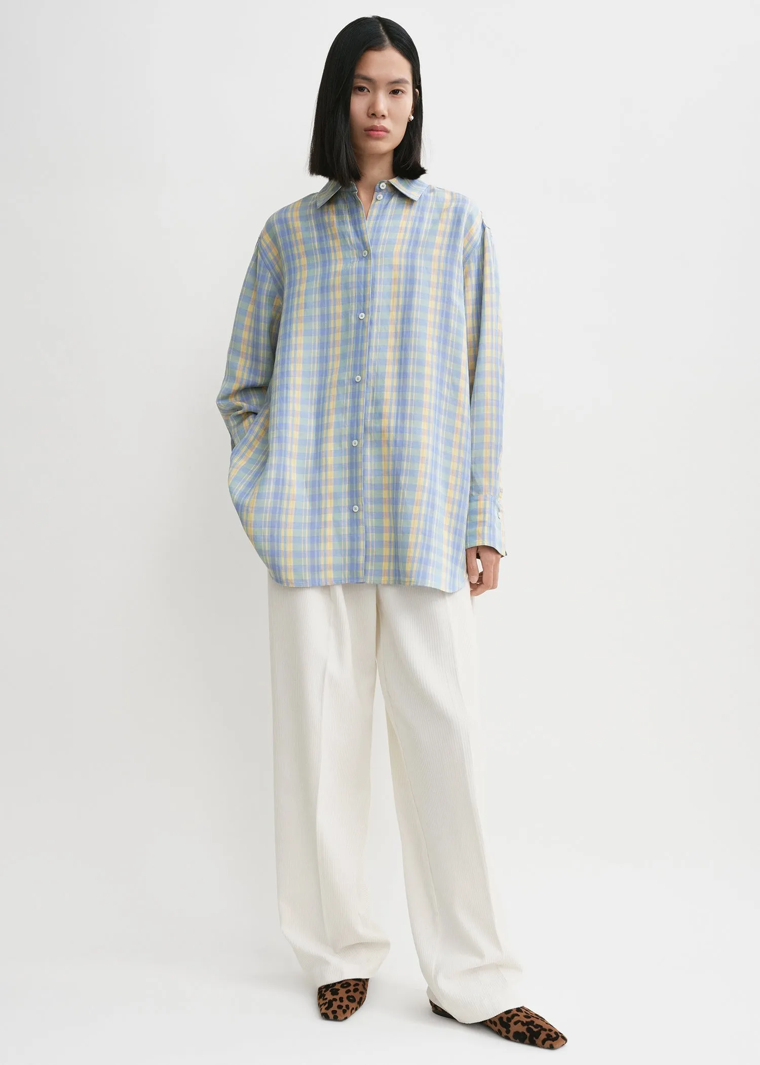 Relaxed linen-blend shirt madras check sold by Toteme