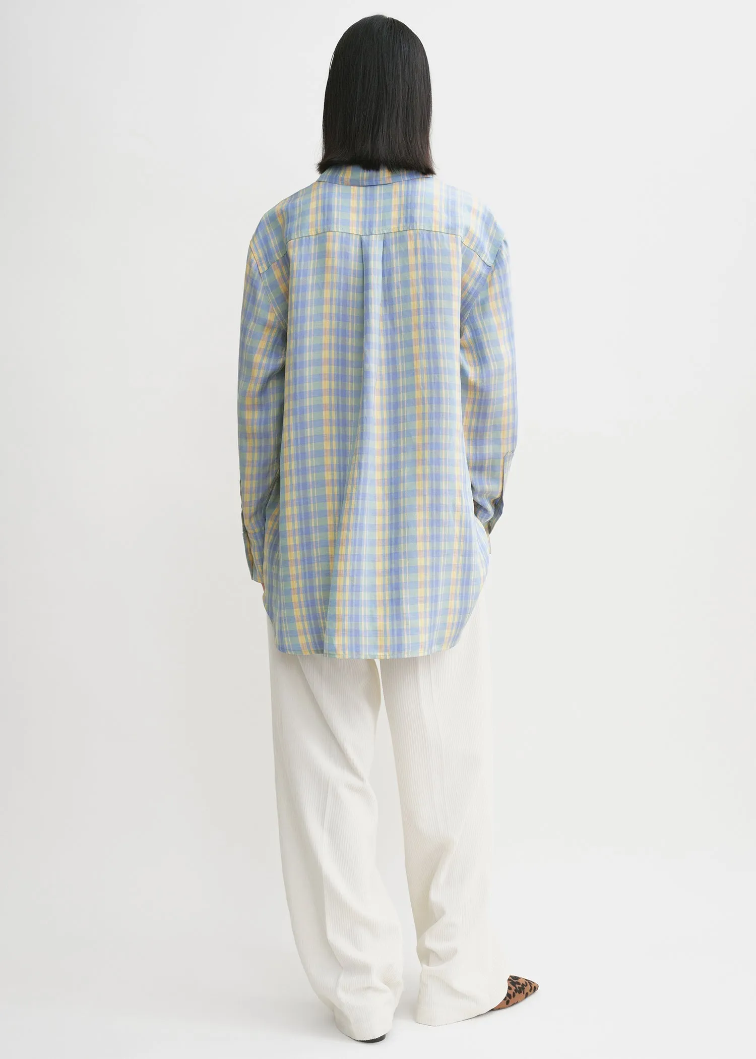 Relaxed linen-blend shirt madras check sold by Toteme product image thumbnail 4