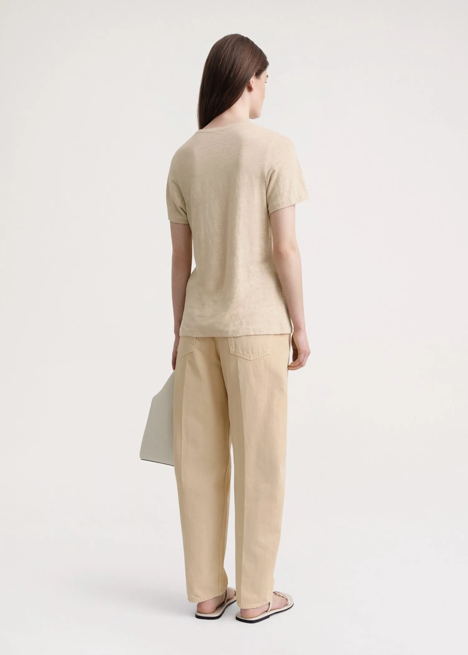Curved seam linen tee sand sold by Toteme product image thumbnail 3