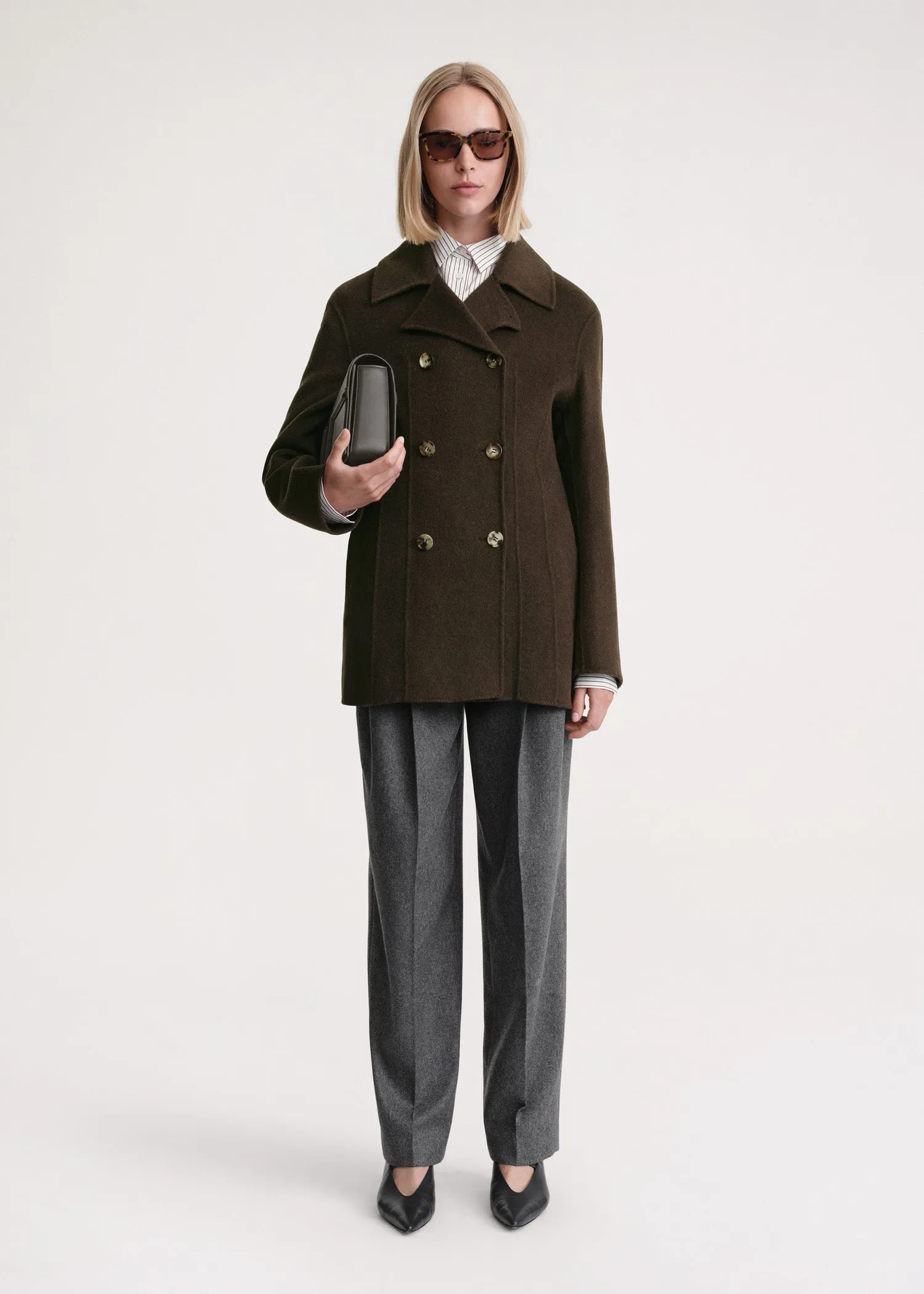 Structured-waist jacket chocolate mélange sold by Toteme