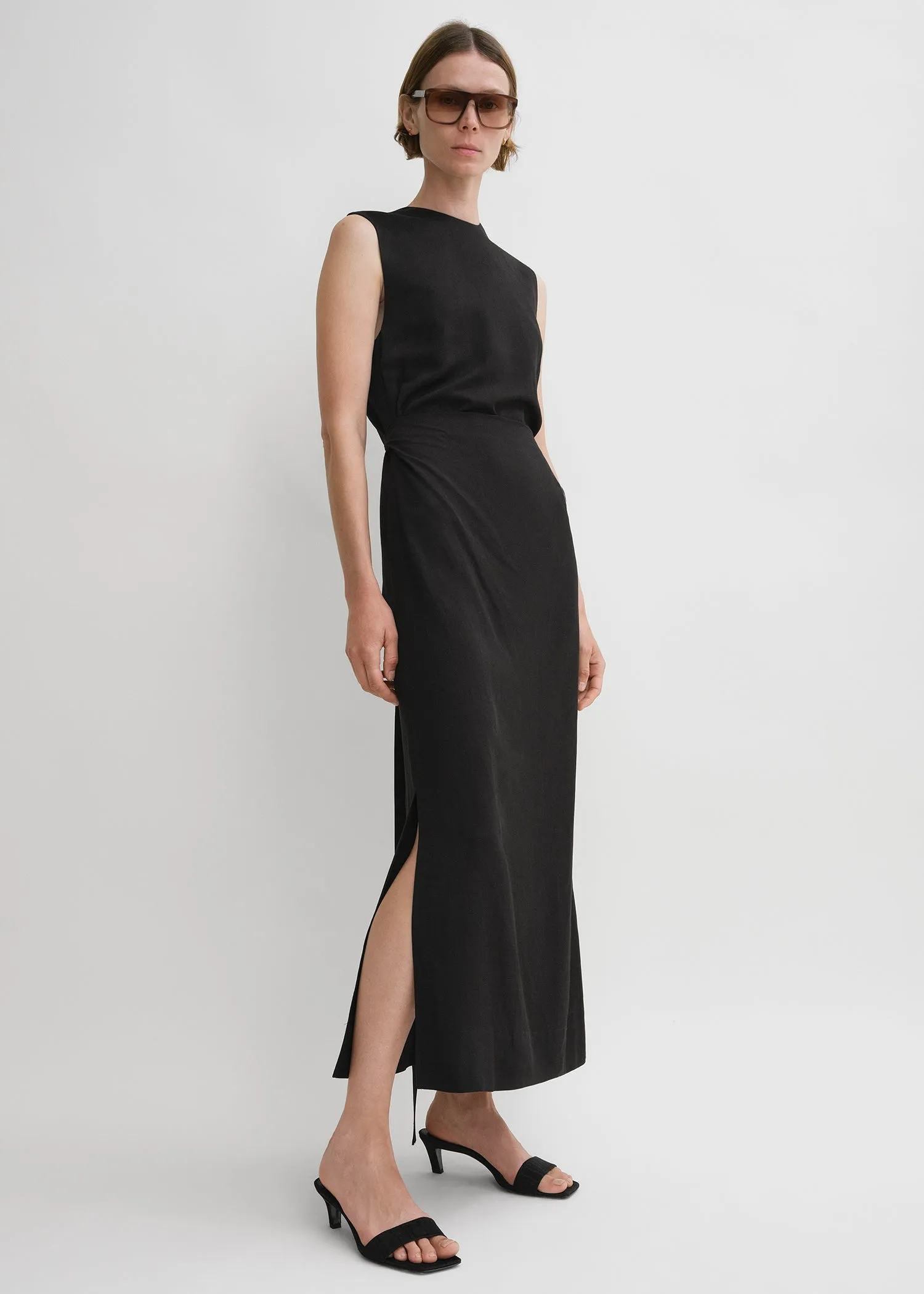 Fluid tie-waist dress black sold by Toteme product image thumbnail 2