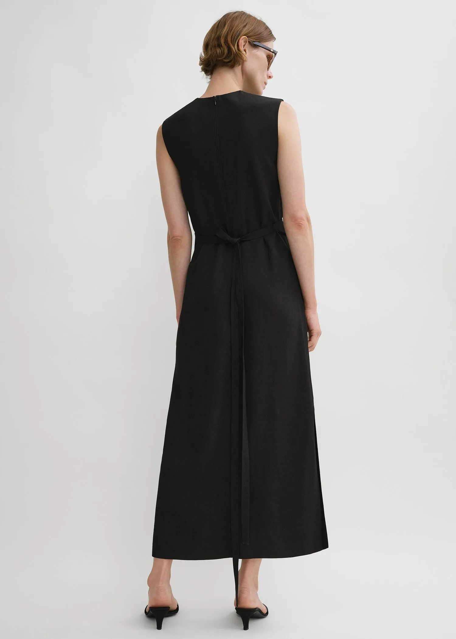 Fluid tie-waist dress black sold by Toteme product image thumbnail 3